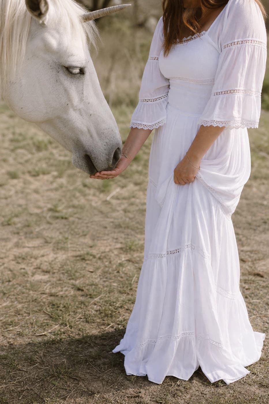 A hand meeting a unicorn, attention without rush